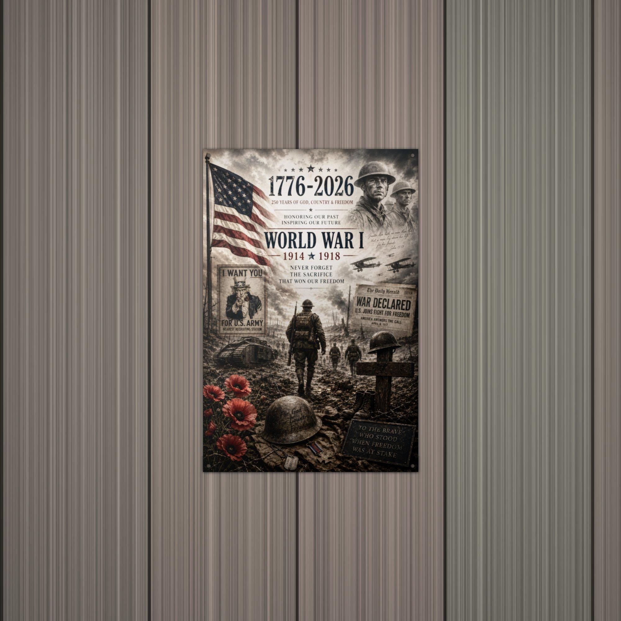World War I 1914-1918 Patriotic Metal Sign Aluminum Sign — lifestyle setting