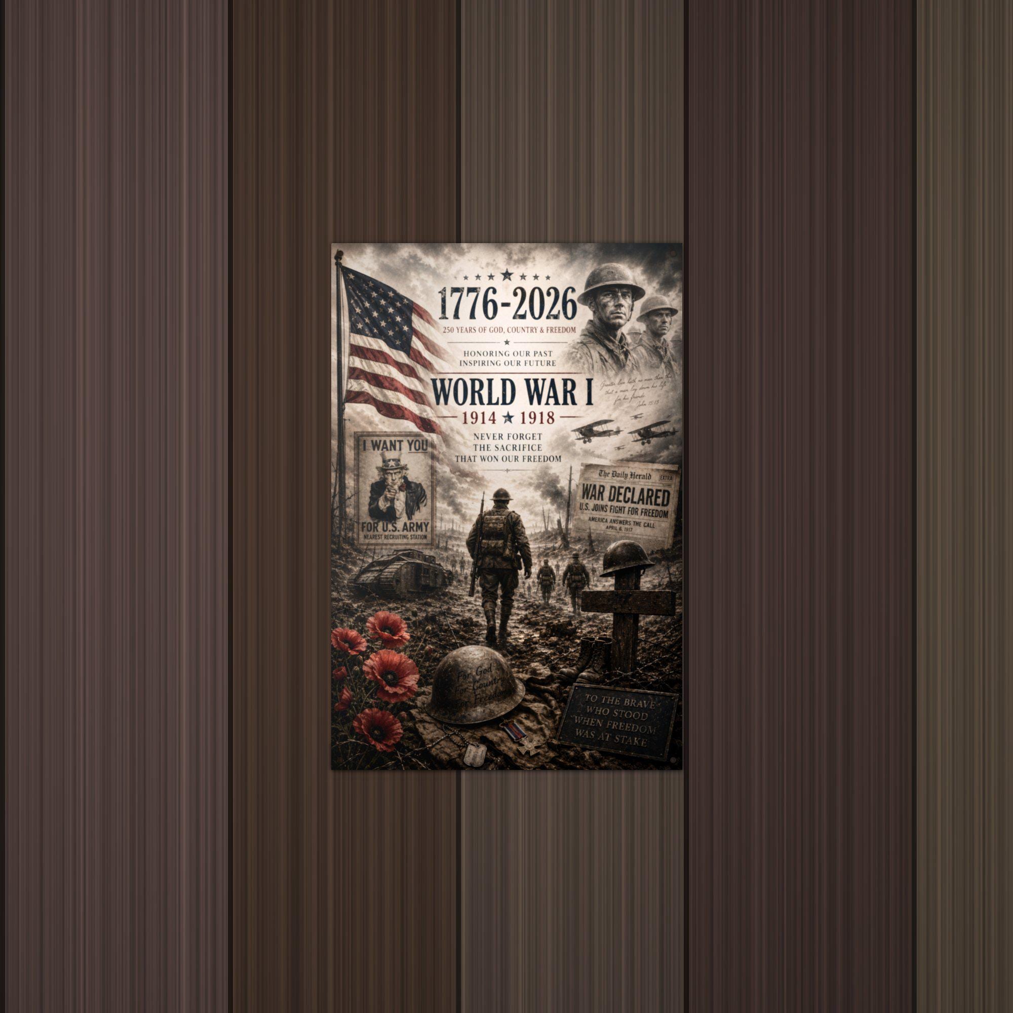 World War I 1914-1918 Patriotic Metal Sign Aluminum Sign — detail view