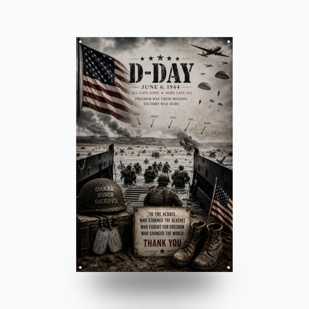 D-Day June 6 1944 Patriotic Metal Sign Aluminum Sign — front view on white background