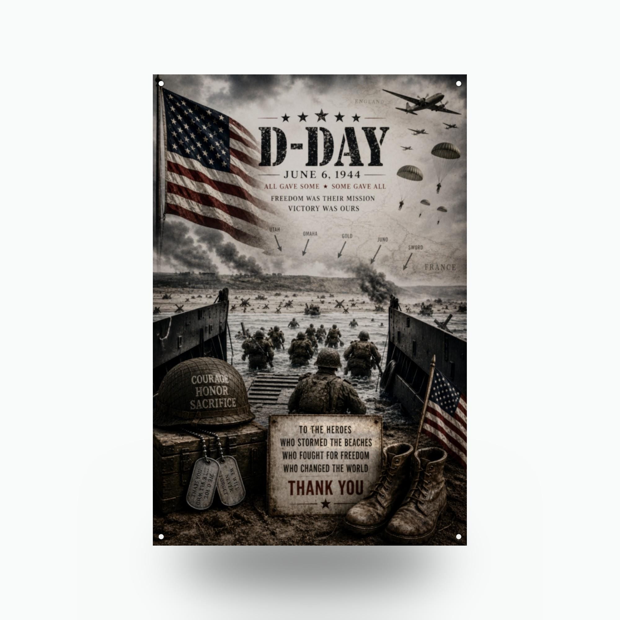 D-Day June 6 1944 Patriotic Metal Sign Aluminum Sign — front view on white background