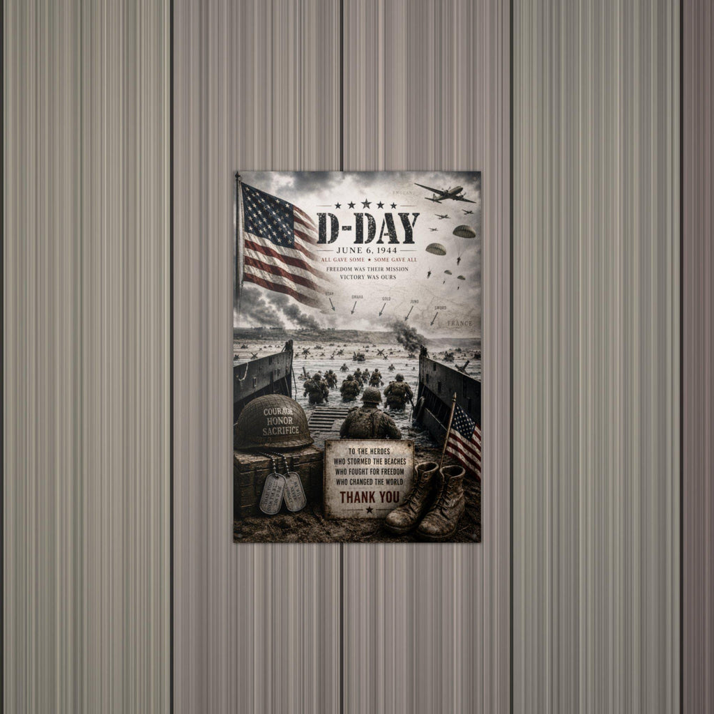 D-Day June 6 1944 Patriotic Metal Sign Aluminum Sign — lifestyle setting
