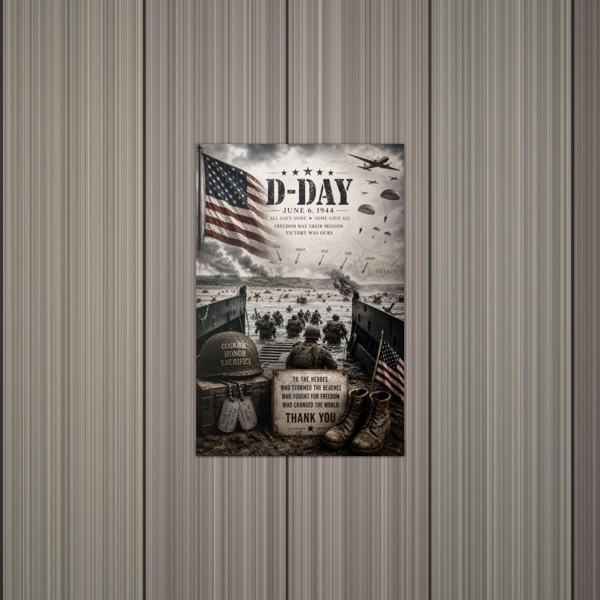 D-Day June 6 1944 Patriotic Metal Sign Aluminum Sign — lifestyle setting