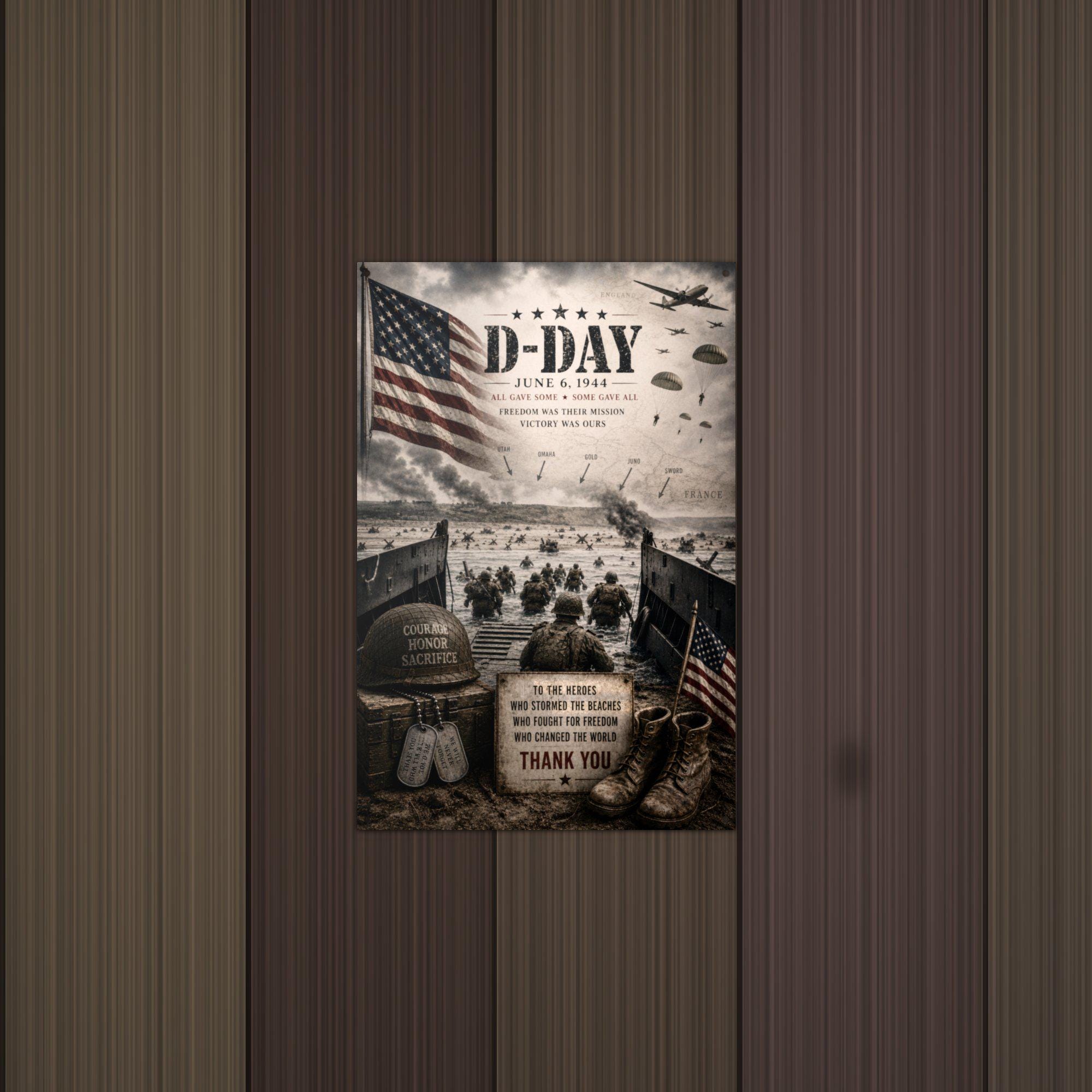 D-Day June 6 1944 Patriotic Metal Sign Aluminum Sign — detail view