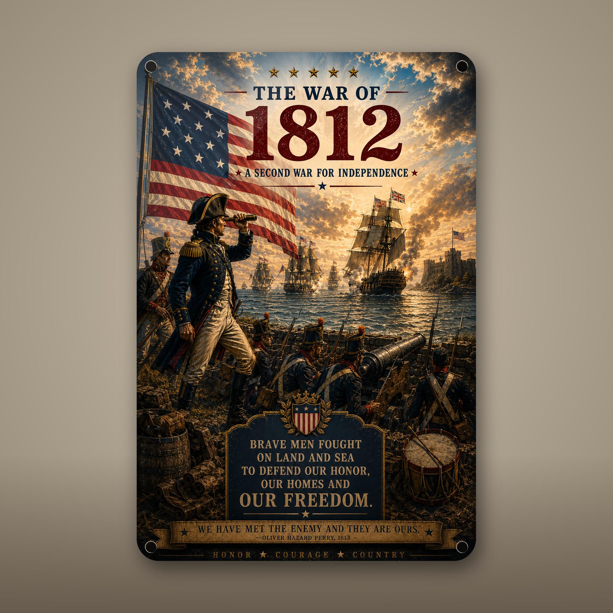 The War of 1812 Patriotic Metal Sign Aluminum Sign — front view on white background