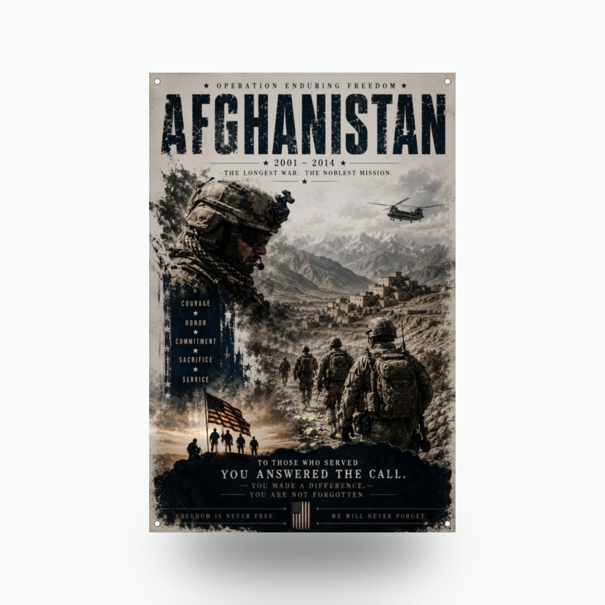 Afghanistan 2001-2014 Patriotic Metal Sign Aluminum Sign — front view on white background