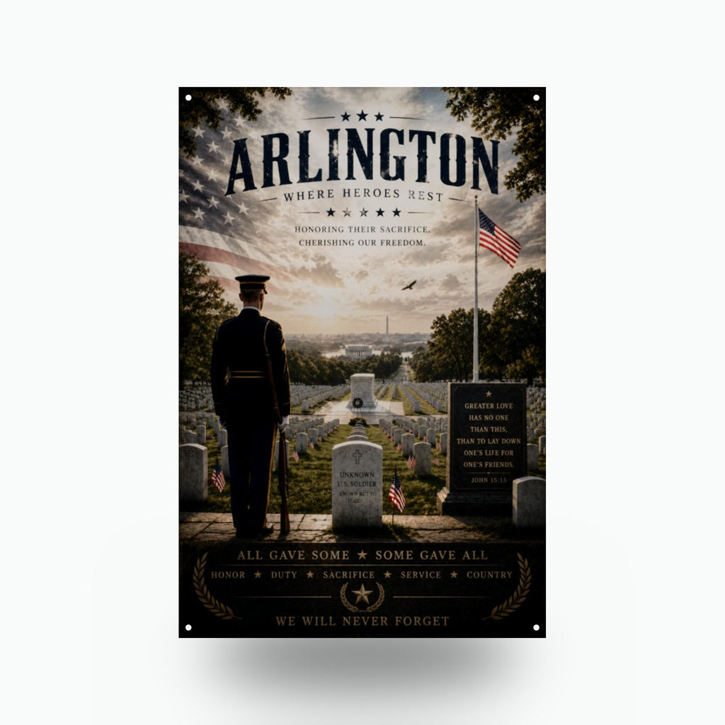 Arlington Where Heroes Rest Patriotic Metal S Aluminum Sign — front view on white background