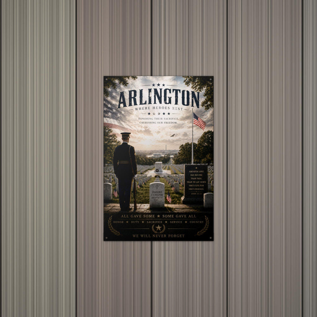 Arlington Where Heroes Rest Patriotic Metal S Aluminum Sign — lifestyle setting