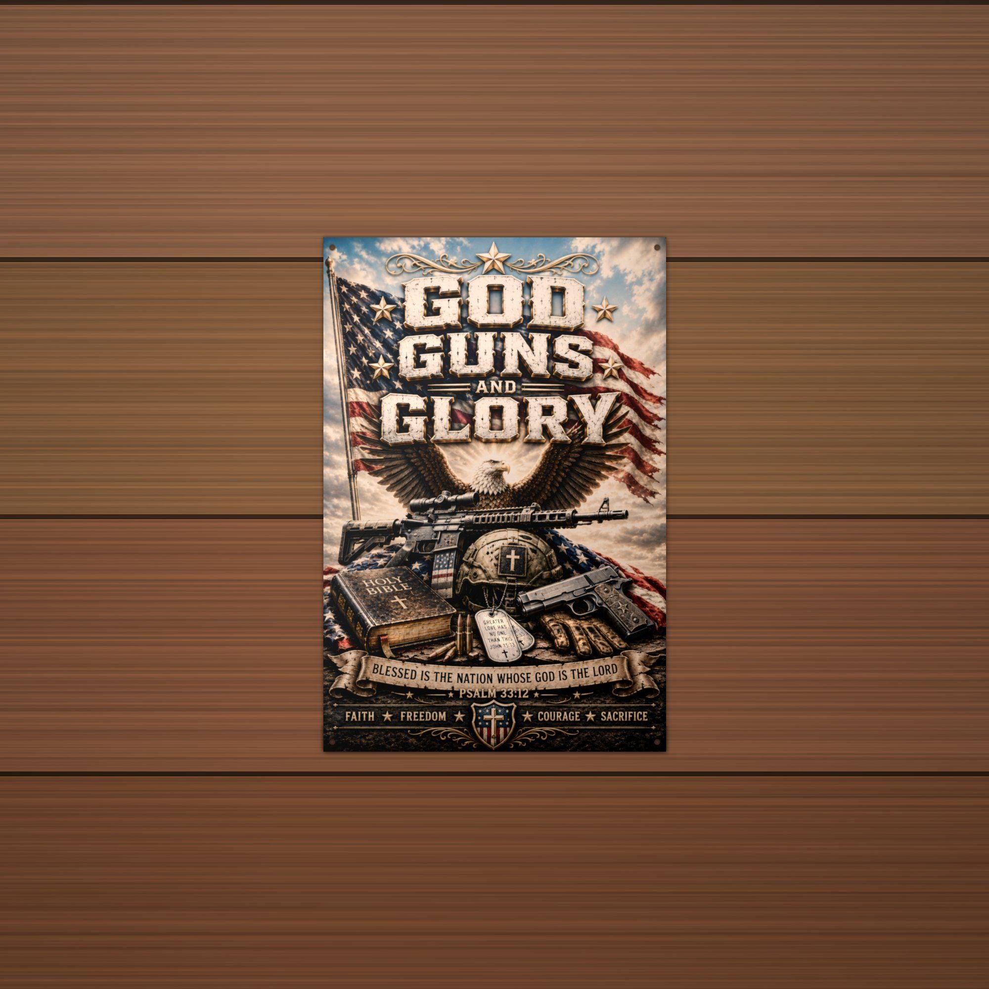 God Guns and Glory Patriotic Metal Sign Aluminum Sign — alternate angle