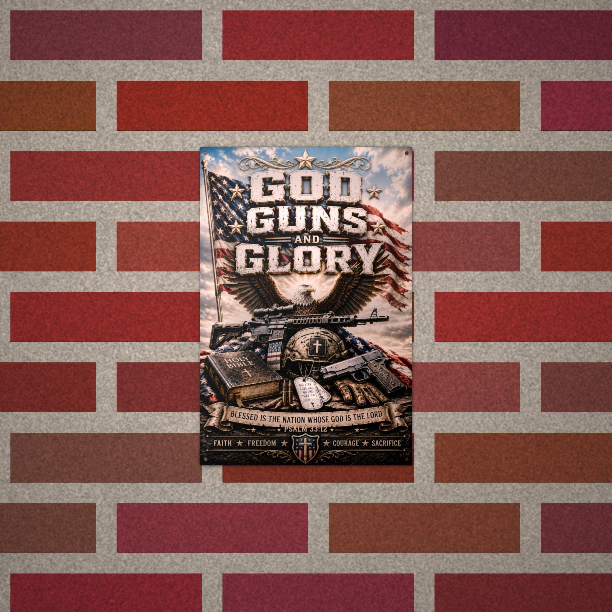 God Guns and Glory Patriotic Metal Sign Aluminum Sign — alternate angle