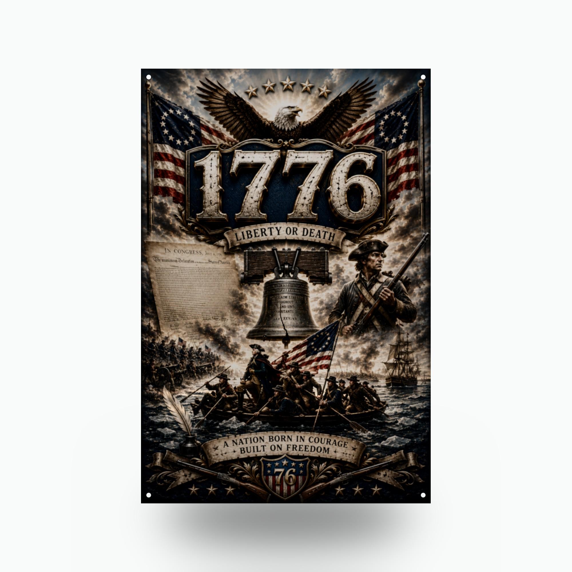 1776 Liberty or Death Patriotic Metal Sign Aluminum Sign — front view on white background