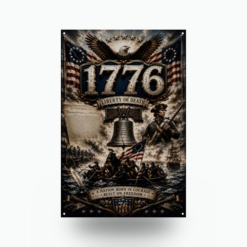 1776 Liberty or Death Patriotic Metal Sign Aluminum Sign — front view on white background
