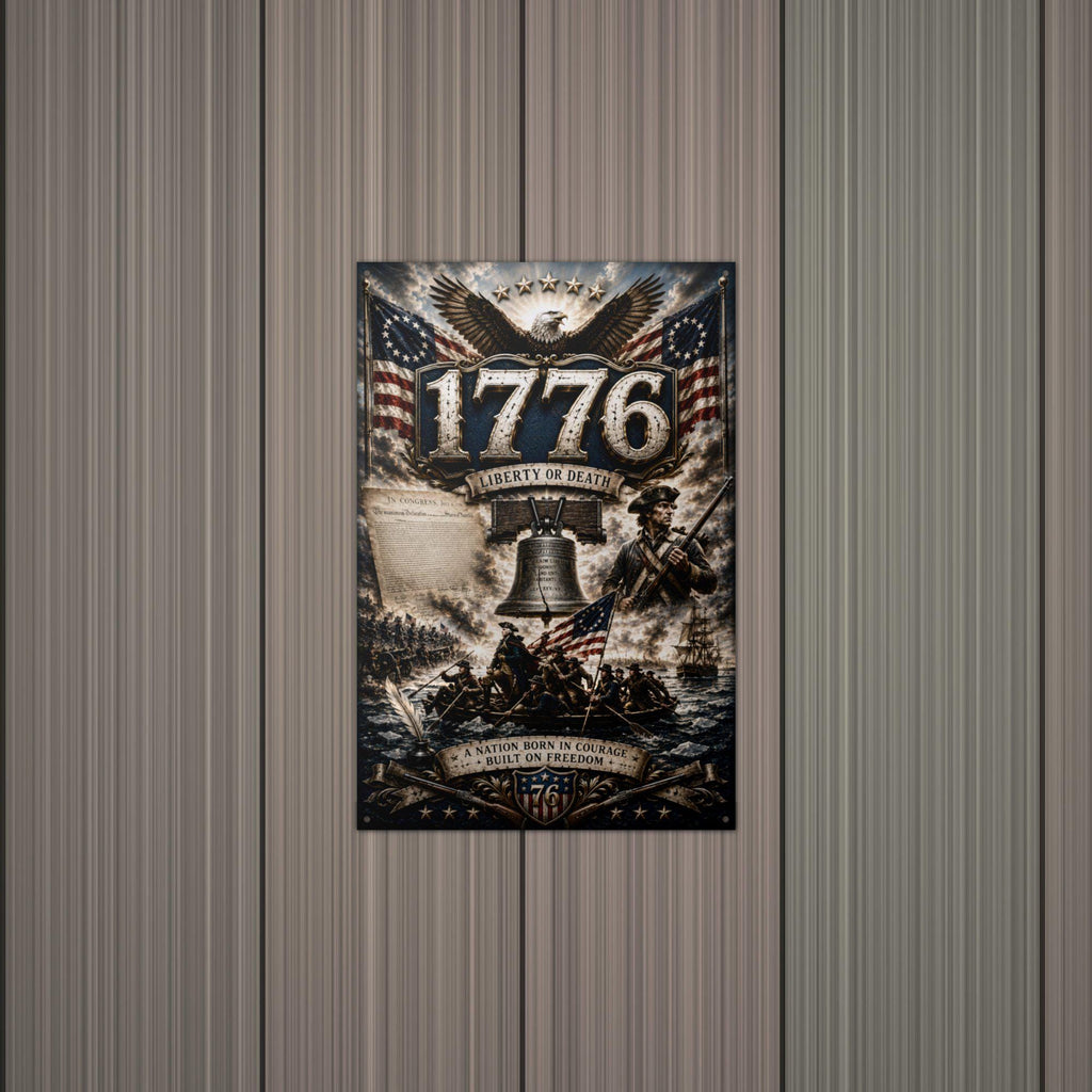 1776 Liberty or Death Patriotic Metal Sign Aluminum Sign — lifestyle setting