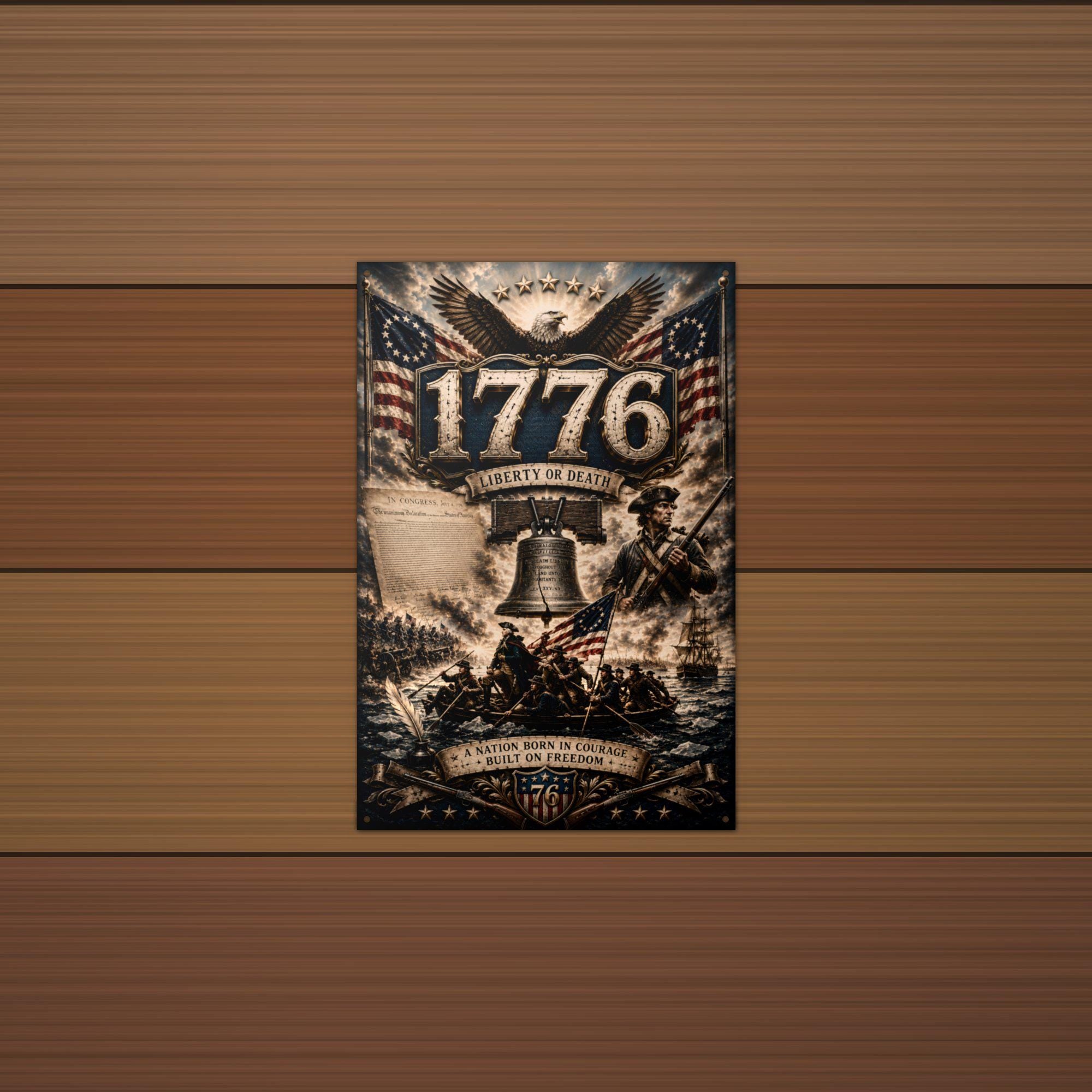 1776 Liberty or Death Patriotic Metal Sign Aluminum Sign — alternate angle