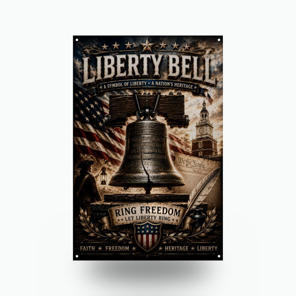 Liberty Bell Let Freedom Ring Patriotic Metal Aluminum Sign — front view on white background