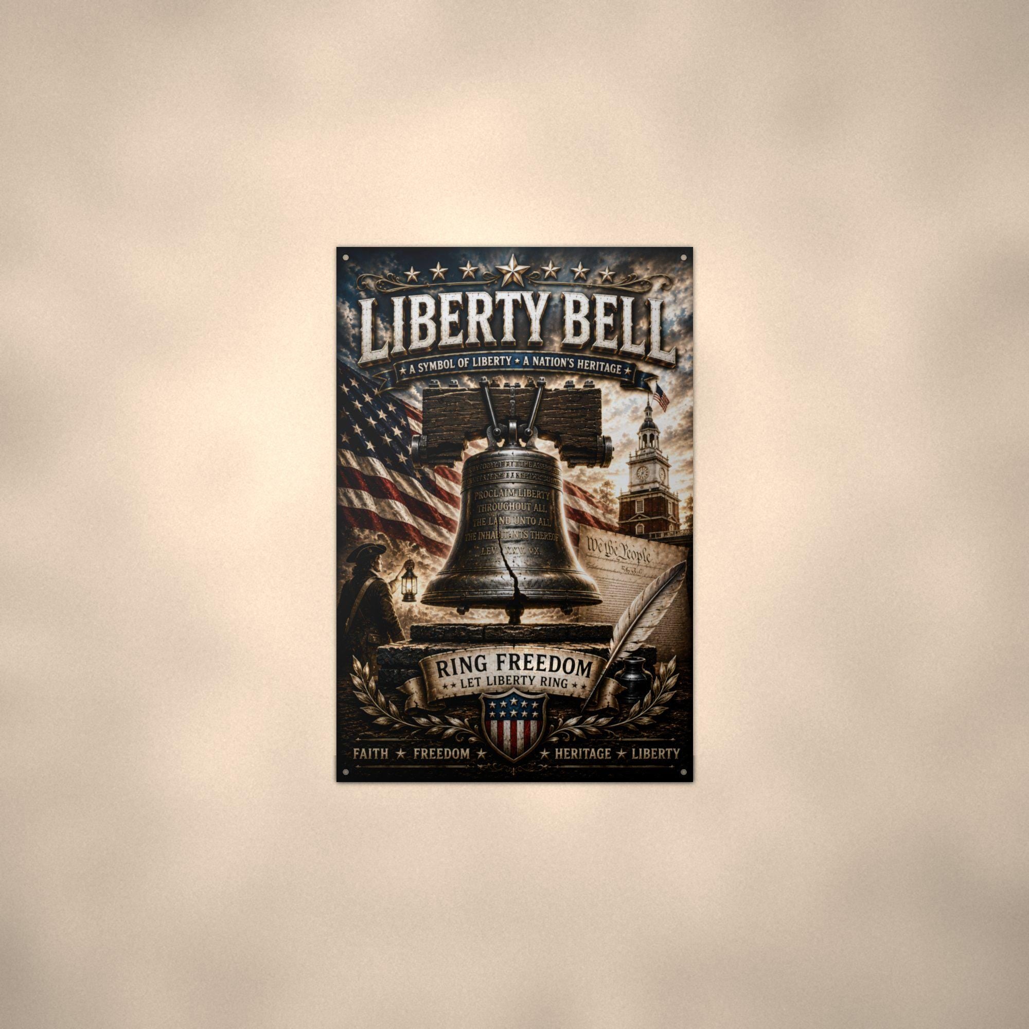 Liberty Bell Let Freedom Ring Patriotic Metal Aluminum Sign — alternate angle