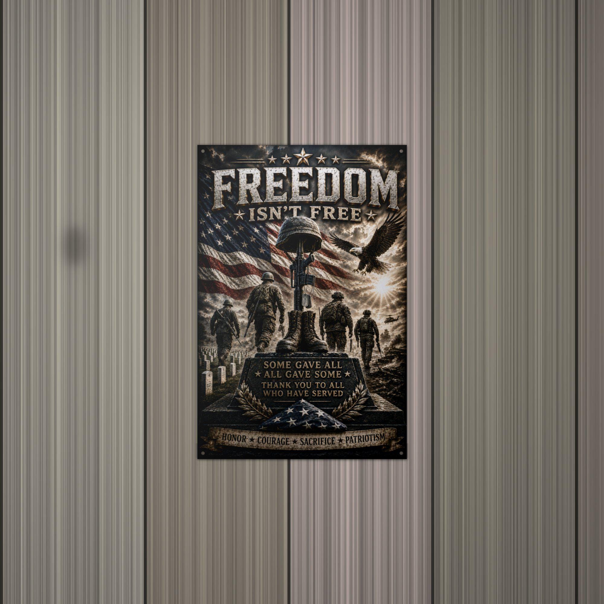 Freedom Isn't Free Memorial Patriotic Metal S Aluminum Sign — lifestyle setting