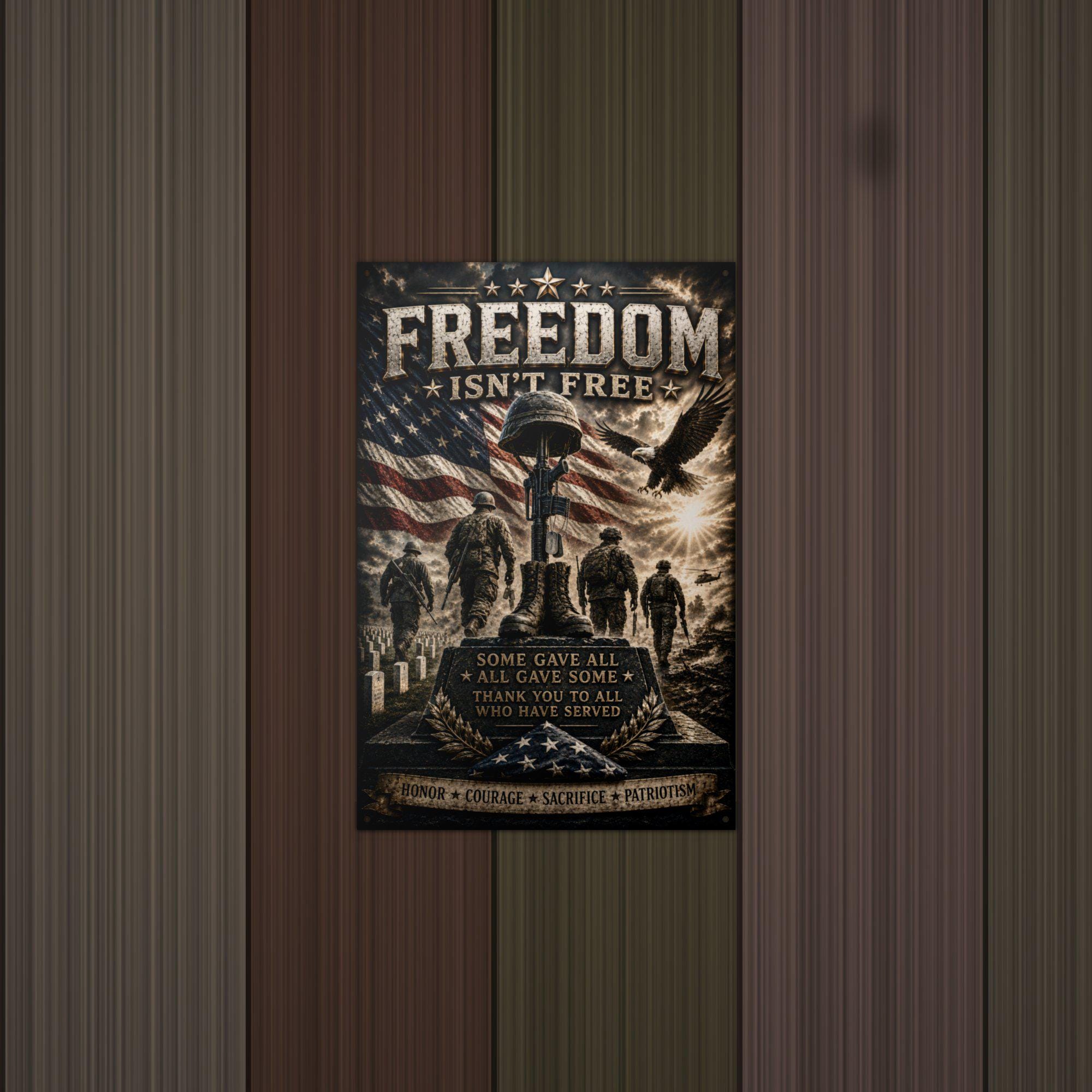 Freedom Isn't Free Memorial Patriotic Metal S Aluminum Sign — detail view