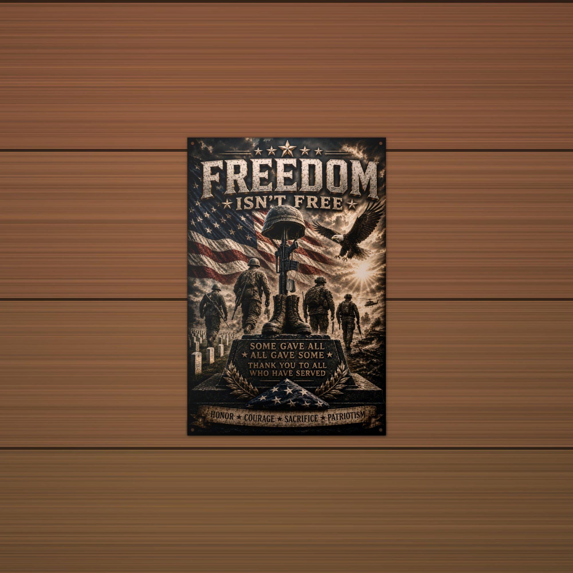 Freedom Isn't Free Memorial Patriotic Metal S Aluminum Sign — alternate angle