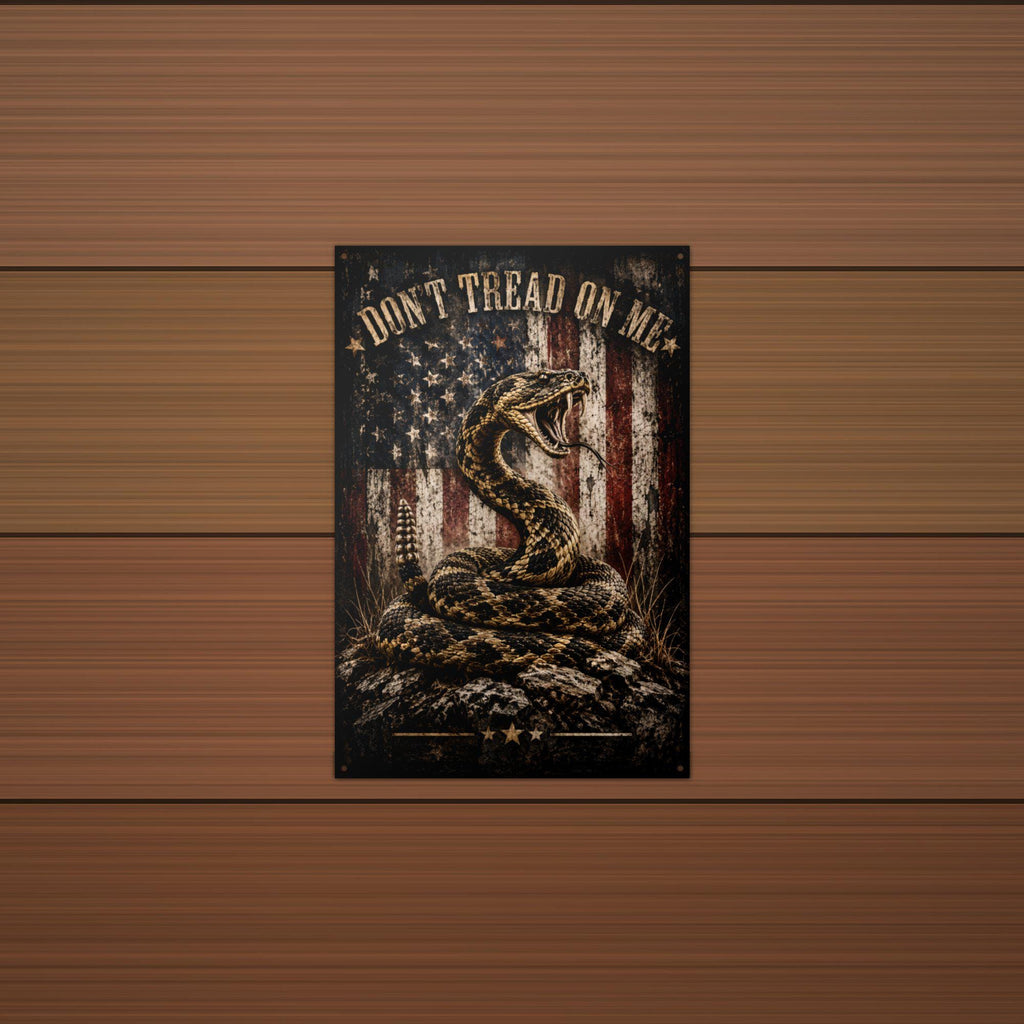 Don't Tread On Me Snake and Flag Patriotic Me Aluminum Sign — alternate angle