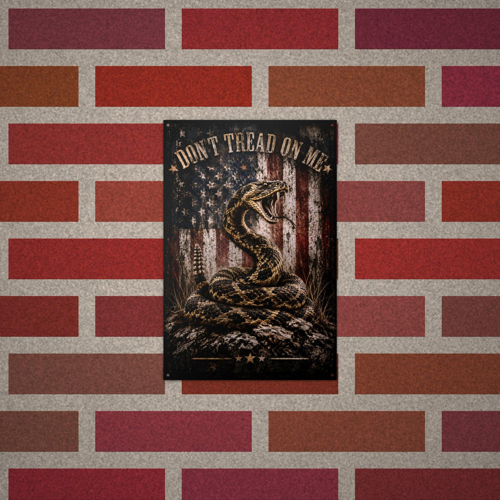 Don't Tread On Me Snake and Flag Patriotic Me Aluminum Sign — alternate angle