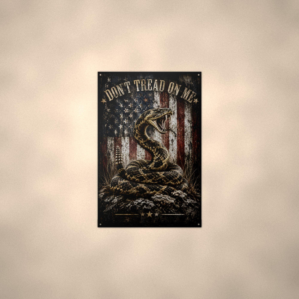 Don't Tread On Me Snake and Flag Patriotic Me Aluminum Sign — alternate angle