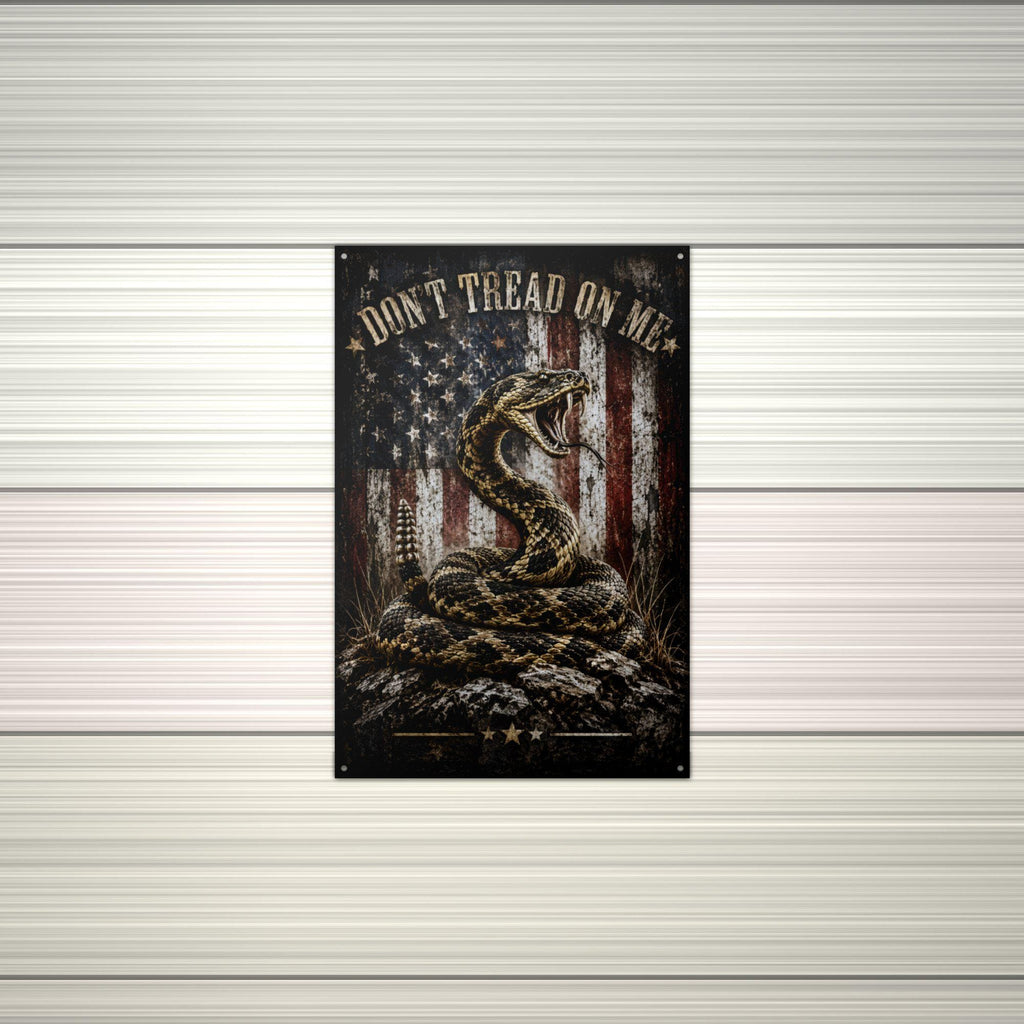 Don't Tread On Me Snake and Flag Patriotic Me Aluminum Sign — alternate angle