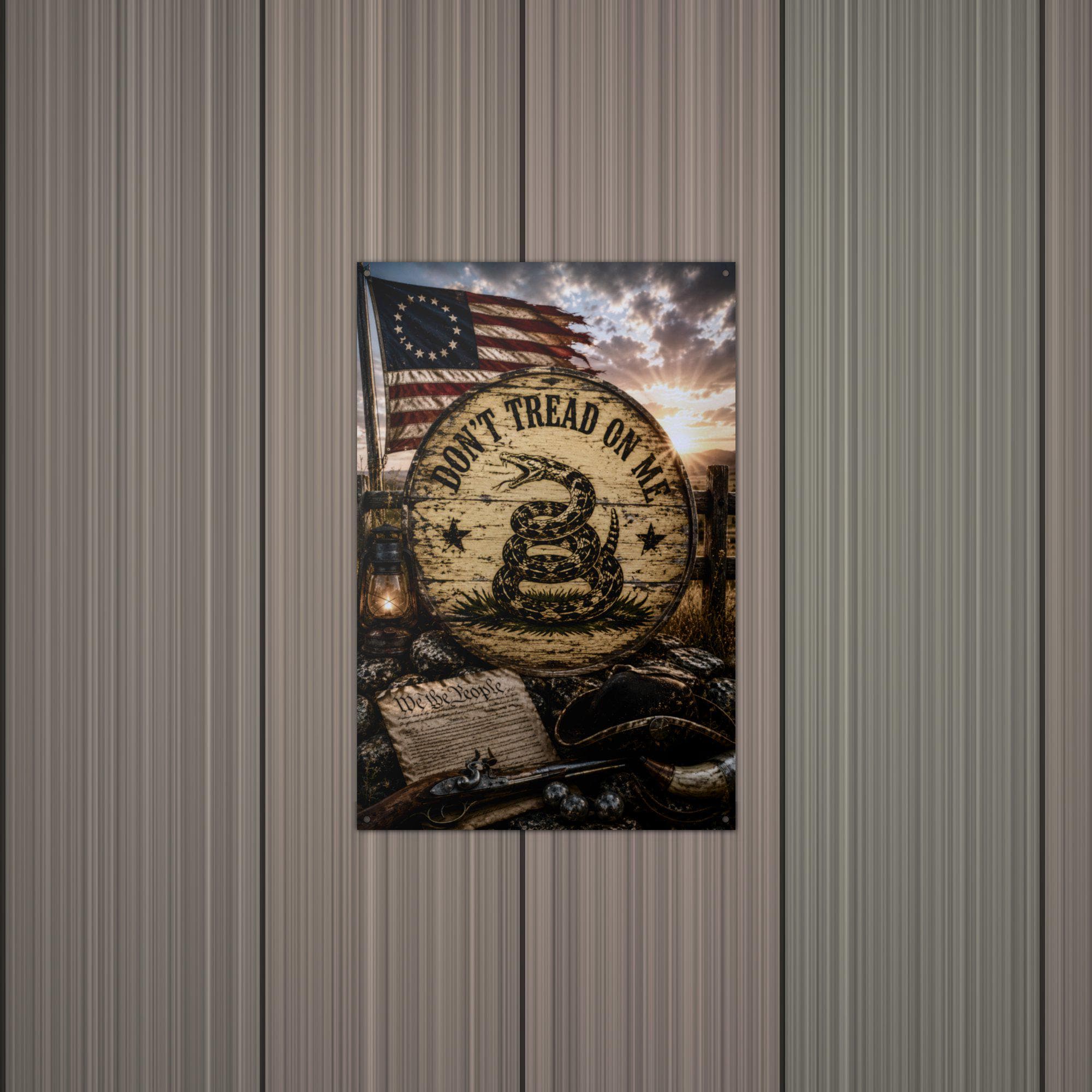 Don't Tread On Me Colonial Patriotic Metal Si Aluminum Sign — lifestyle setting
