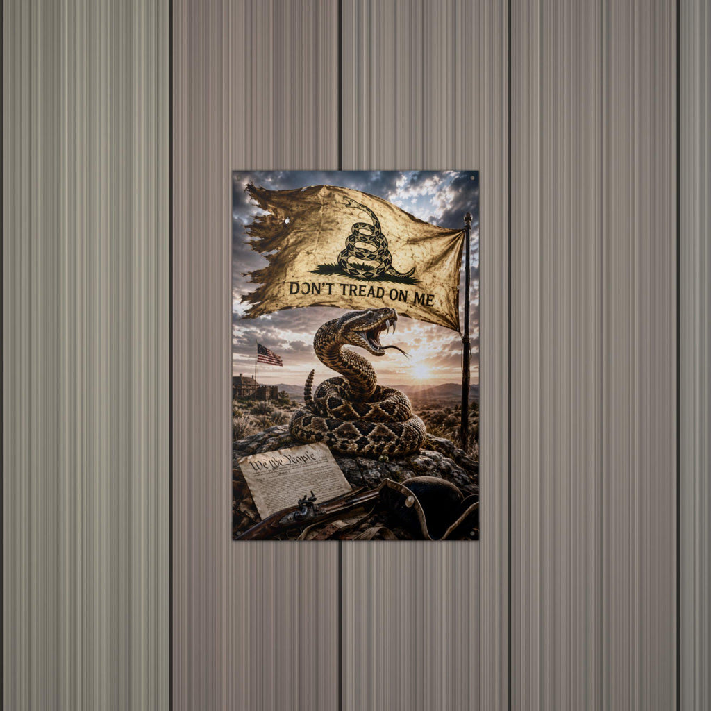 Don't Tread On Me Rattlesnake Patriotic Metal Aluminum Sign — lifestyle setting