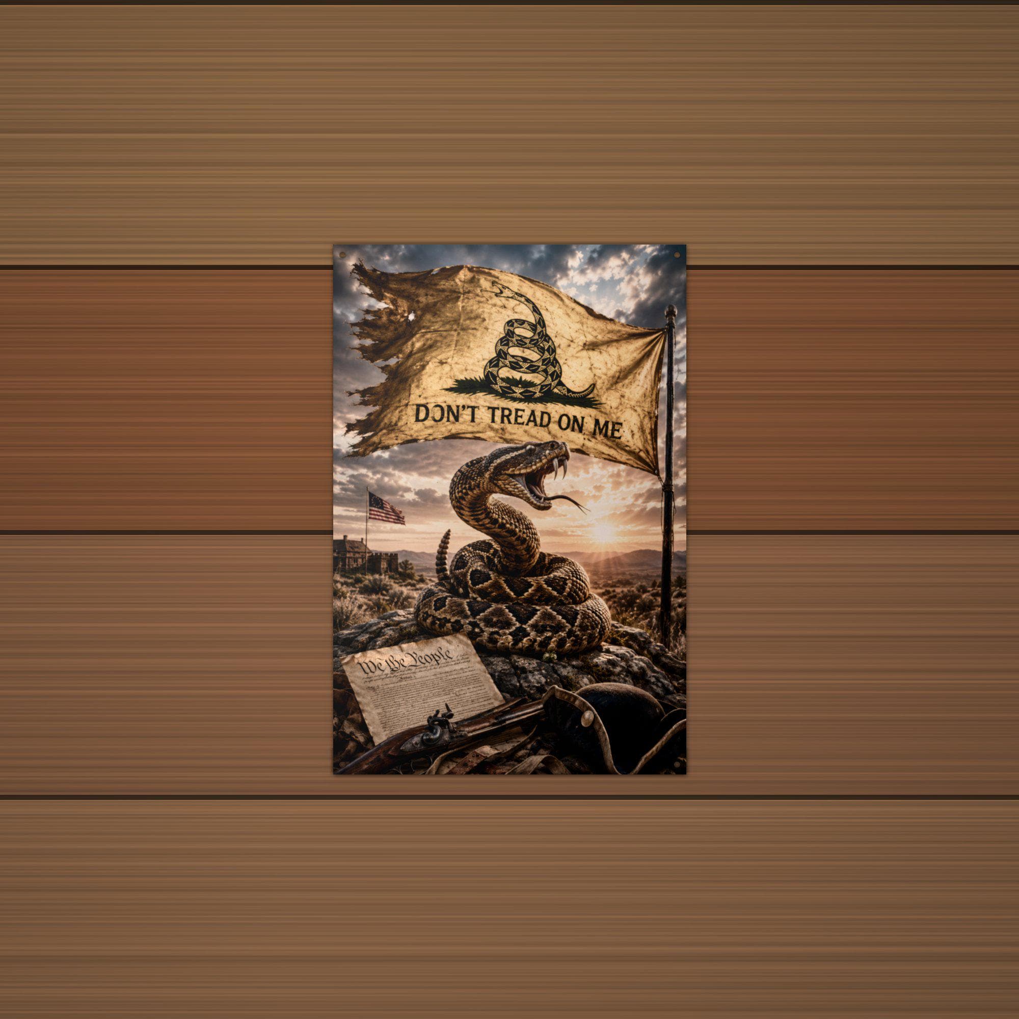 Don't Tread On Me Rattlesnake Patriotic Metal Aluminum Sign — alternate angle