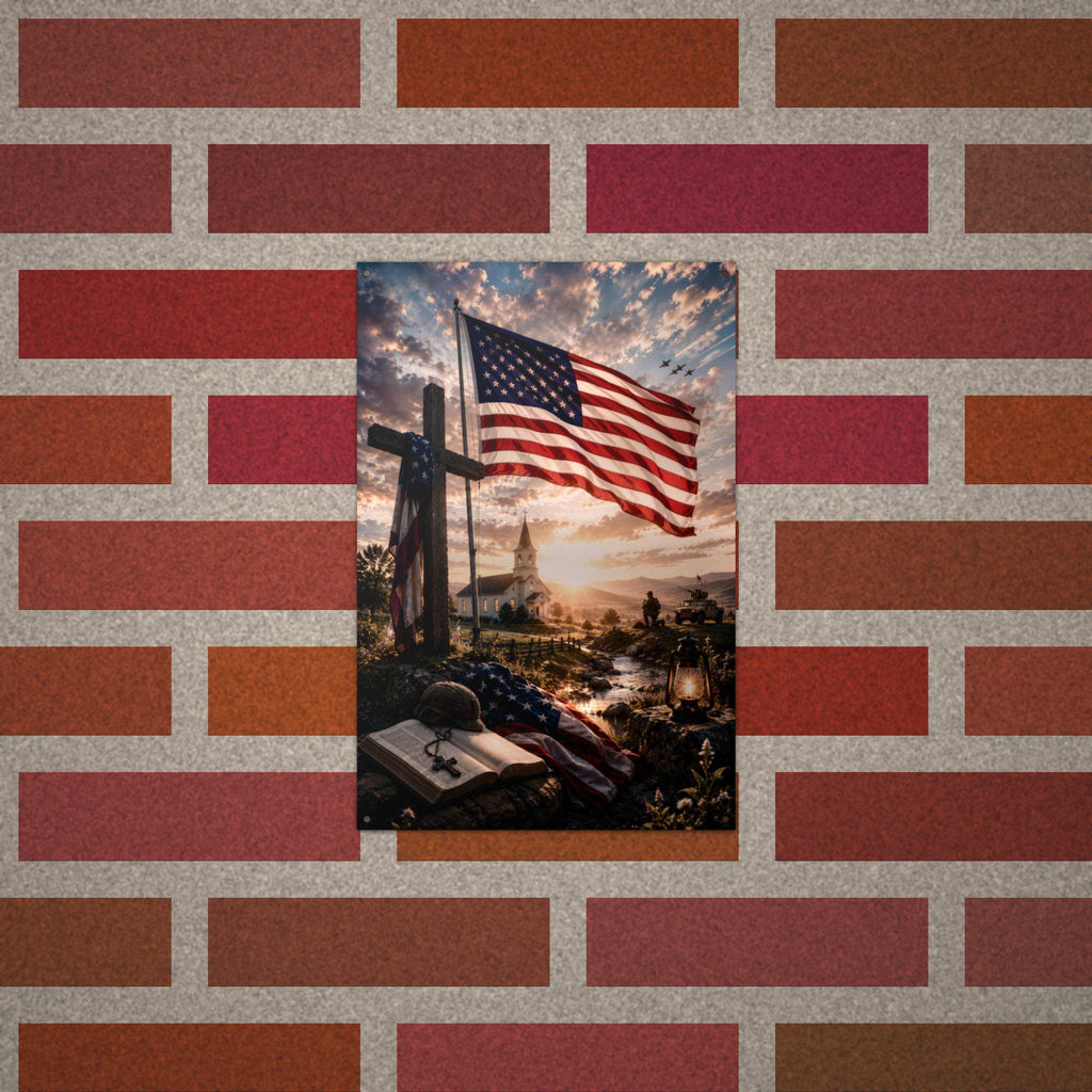 Flag and Cross Memorial Patriotic Metal Sign Aluminum Sign — alternate angle