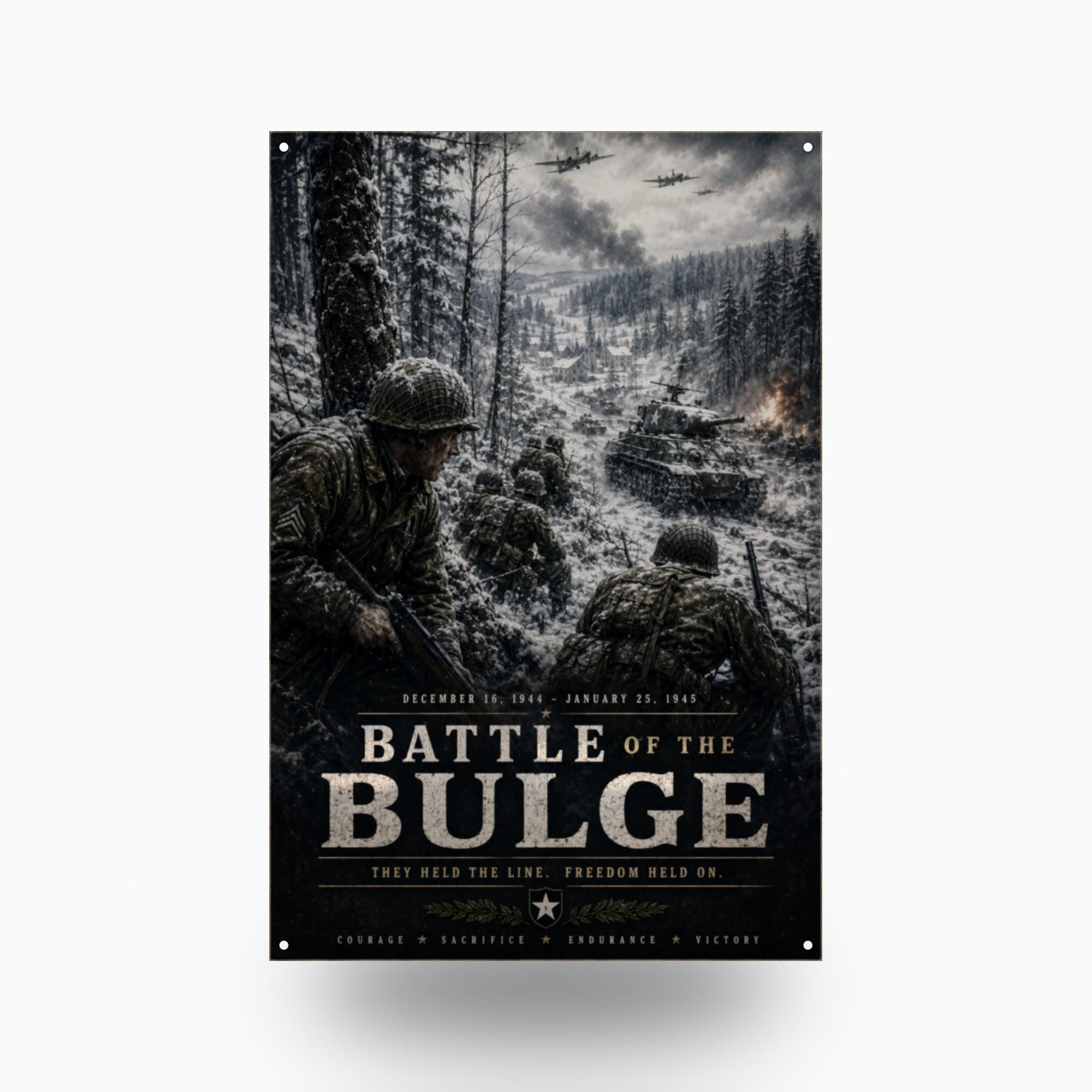 Battle of the Bulge Patriotic Metal Sign Aluminum Sign — front view on white background