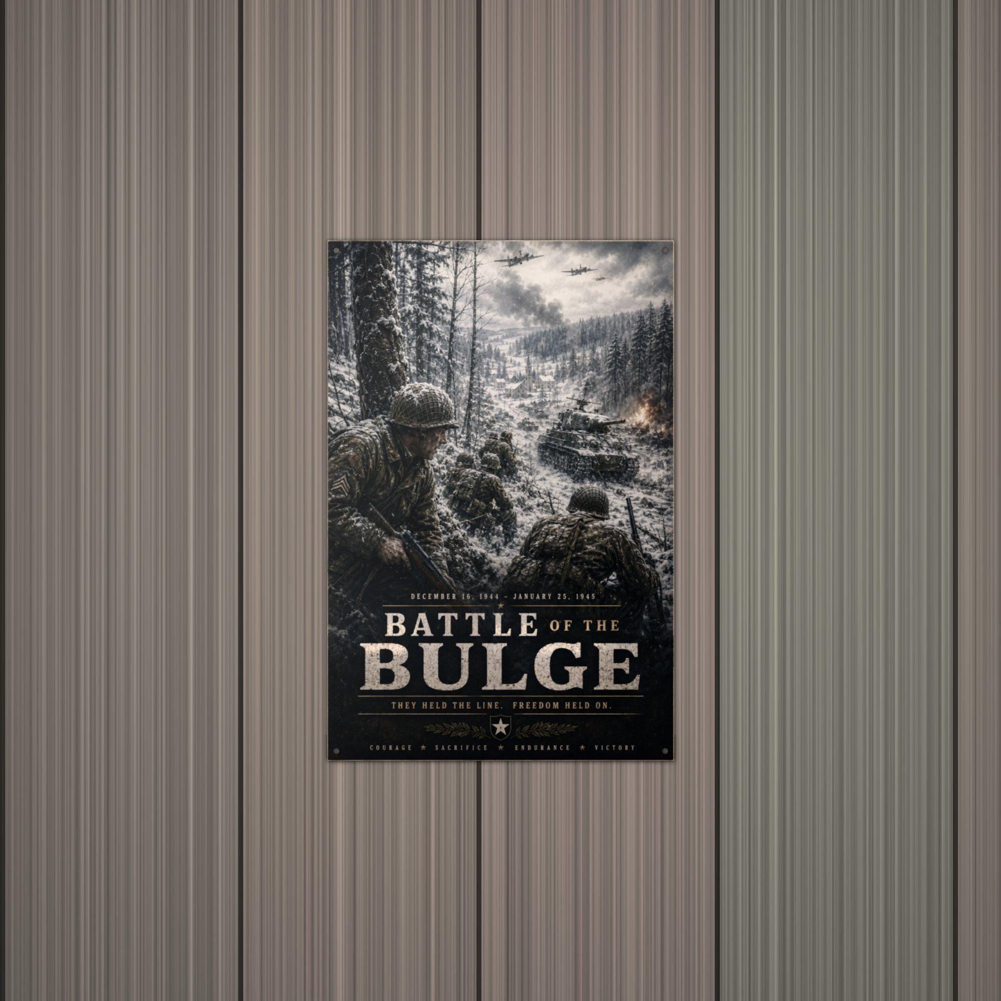 Battle of the Bulge Patriotic Metal Sign Aluminum Sign — lifestyle setting