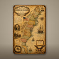 Vintage American Colonies Map Aluminum Sign Aluminum Sign — front view on white background