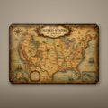 Vintage United States Map Aluminum Sign Aluminum Sign — front view on white background