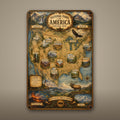 Vintage America Map Aluminum Sign Aluminum Sign — front view on white background