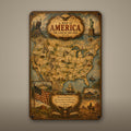 Vintage Map of America Aluminum Sign Aluminum Sign — front view on white background