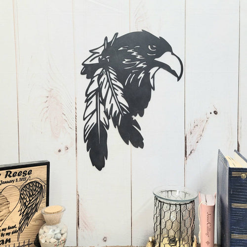Bald Eagle Patriotic Metal Sign Aluminum Sign — shown on a rustic wall