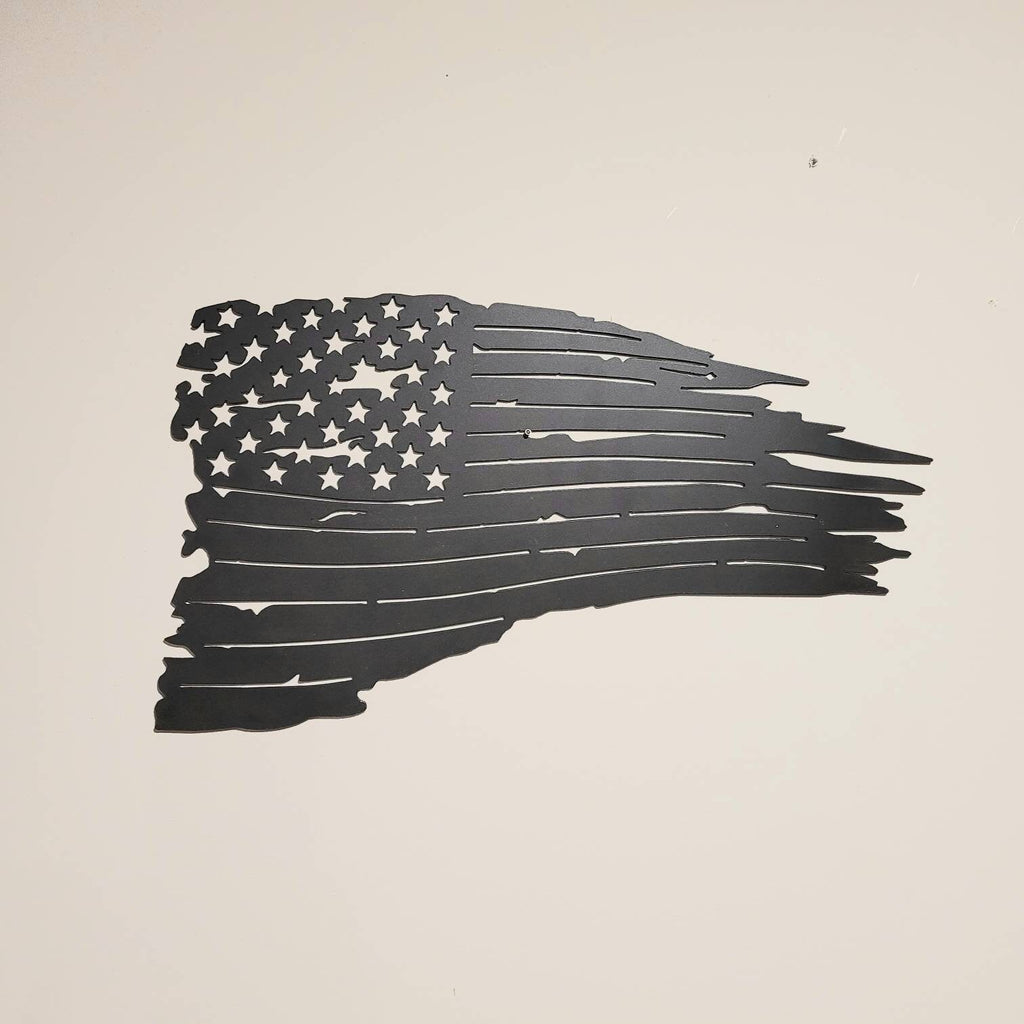 Distressed US Flag Patriotic Metal Sign Aluminum Sign — front view on white background
