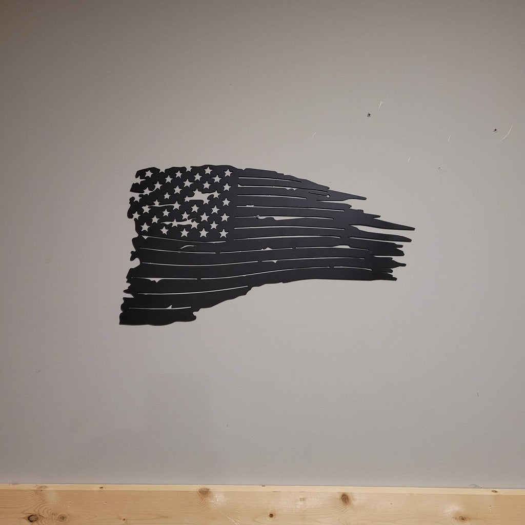 Distressed US Flag Patriotic Metal Sign Aluminum Sign — lifestyle setting