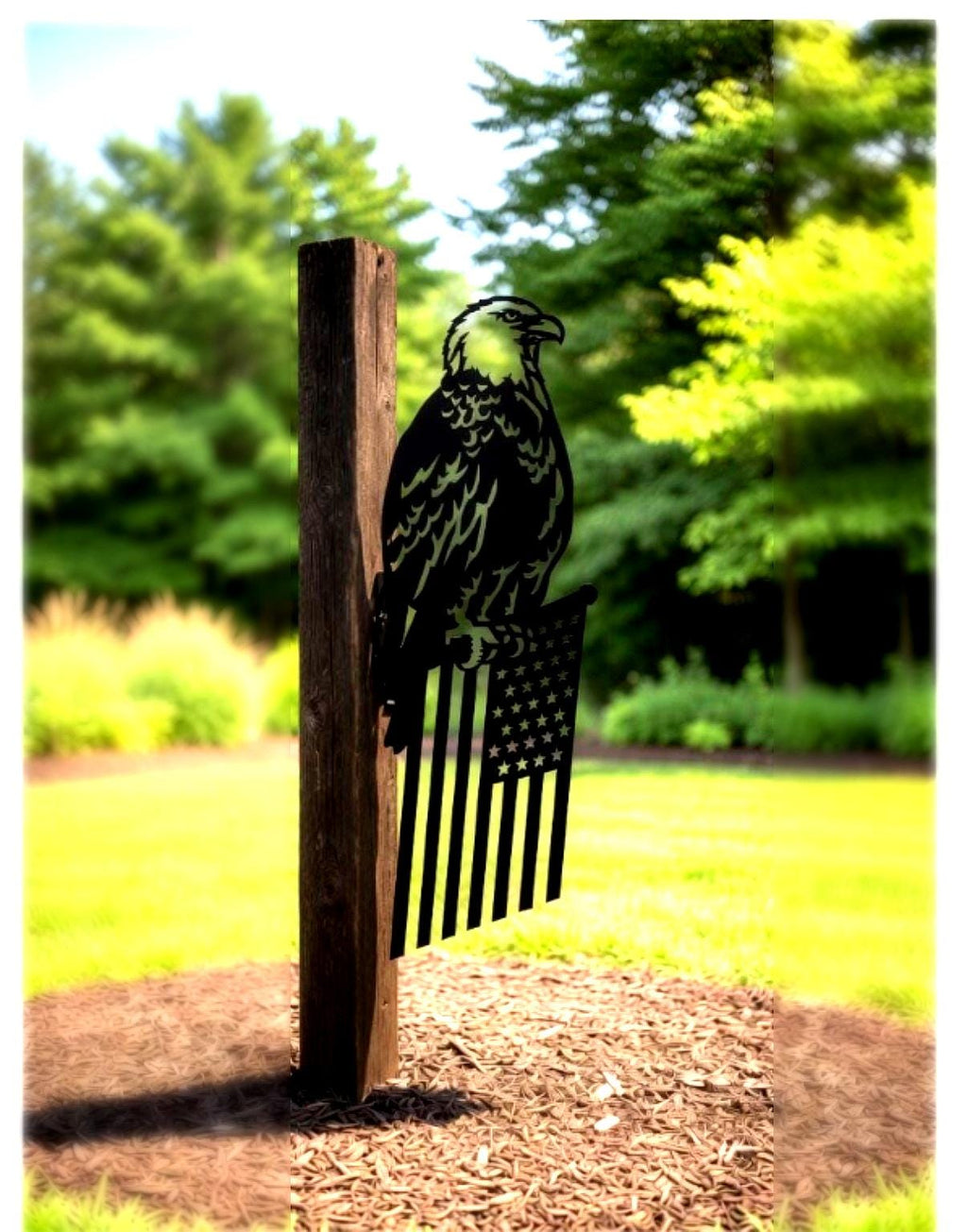 Eagle American Flag Garden Stake Metal Garden Stake — front view on white background