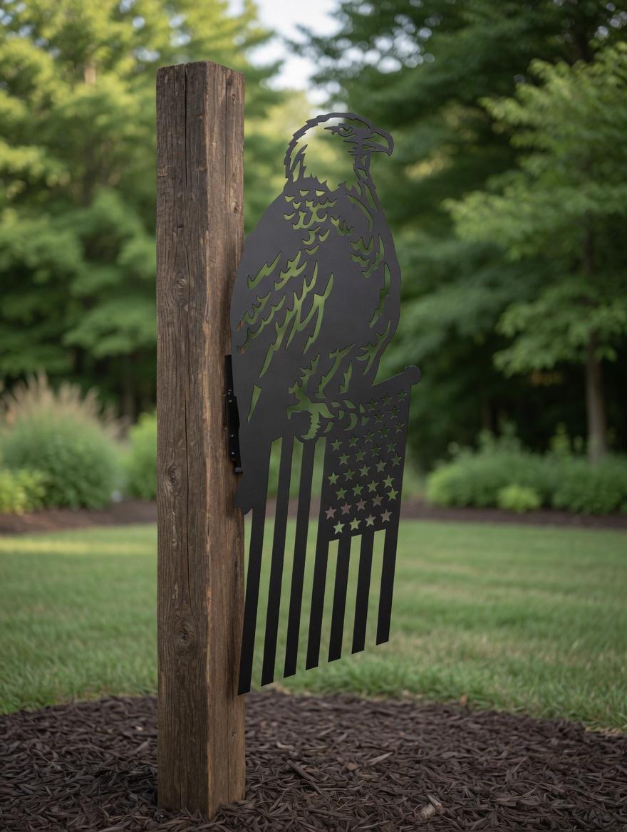 Eagle American Flag Garden Stake Metal Garden Stake — detail view