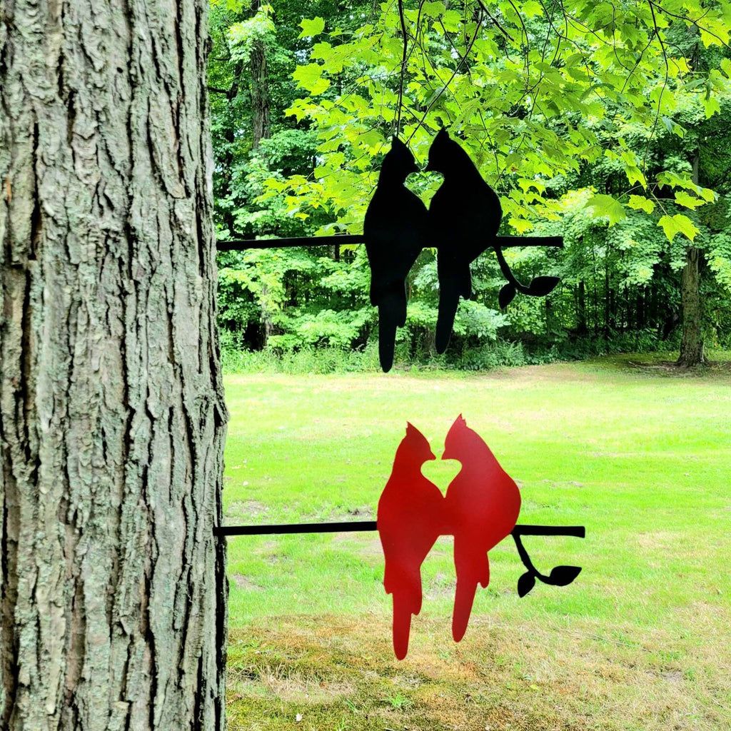 Cardinal Pair Metal Garden Stake Metal Garden Stake — front view on white background