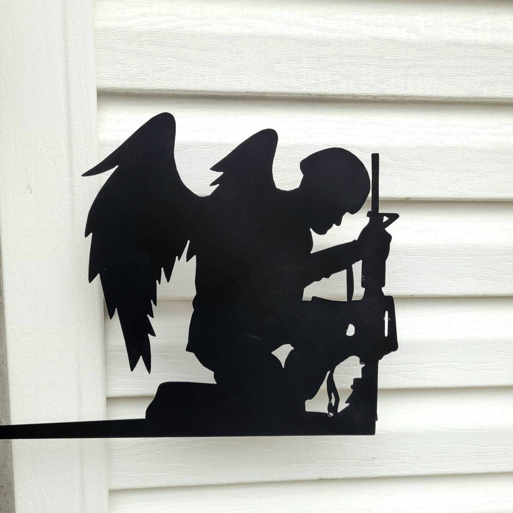 Fallen Soldier Angel Garden Stake Metal Garden Stake — front view on white background