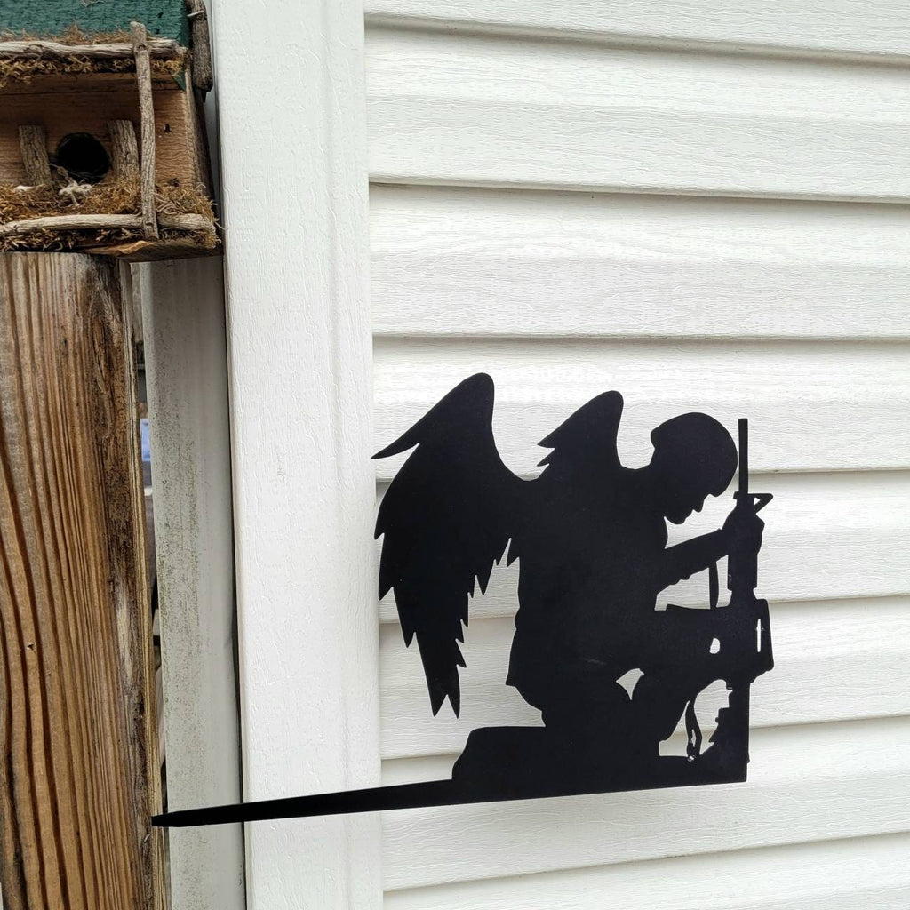 Fallen Soldier Angel Garden Stake Metal Garden Stake — detail view