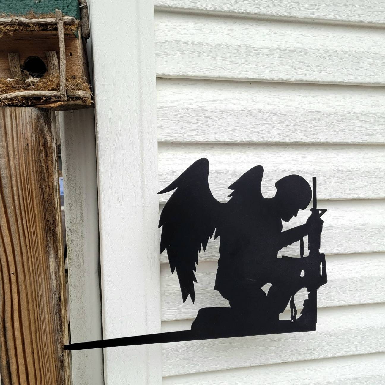 Fallen Soldier Angel Garden Stake Metal Garden Stake — detail view