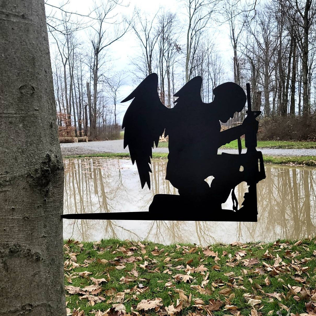 Fallen Soldier Angel Garden Stake Metal Garden Stake — alternate angle