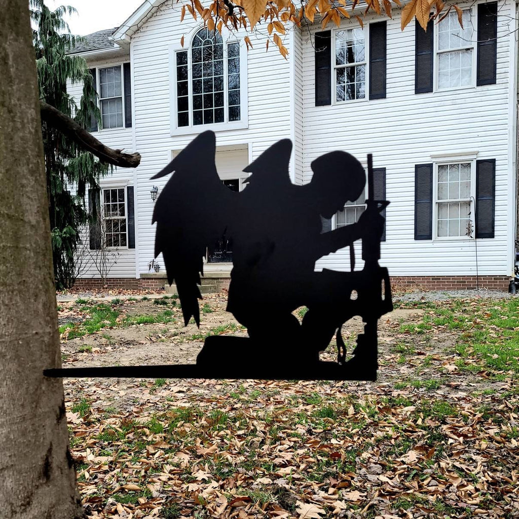 Fallen Soldier Angel Garden Stake Metal Garden Stake — alternate angle