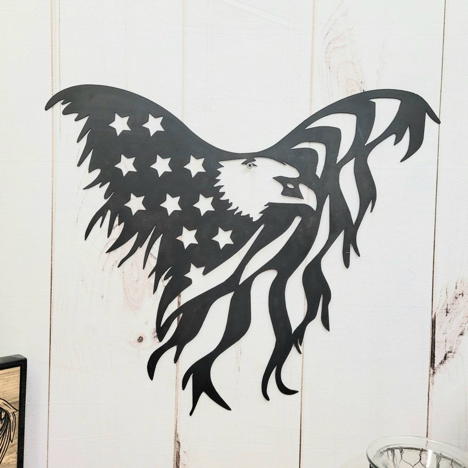 Distressed American Flag Eagle Patriotic Meta Aluminum Sign — front view on white background