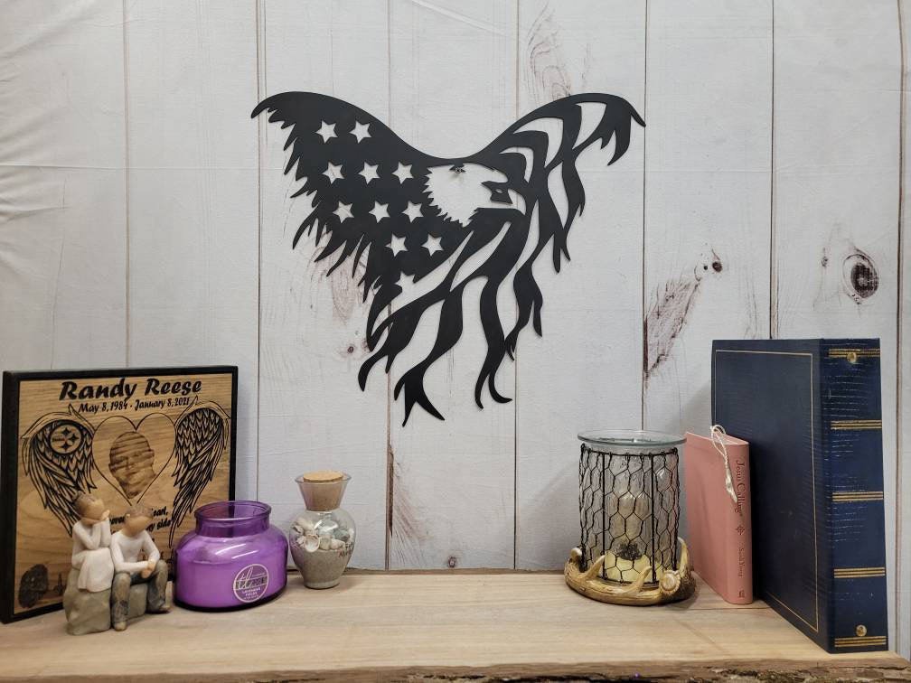 Distressed American Flag Eagle Patriotic Meta Aluminum Sign — lifestyle setting