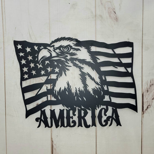 American Eagle Flag Patriotic Metal Sign Aluminum Sign — front view on white background